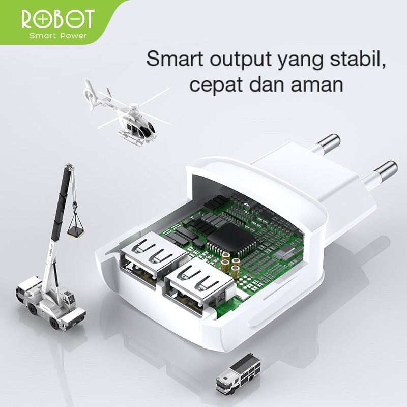 GARANSI 1 TAHUN ADAPTOR KEPALA CHARGER ROBOT RT-K6 2,4A DUAL OUTPUT