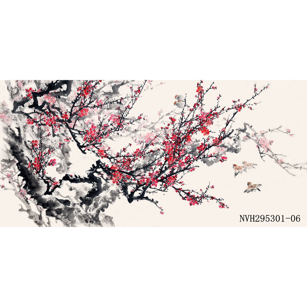wallpaper dinding mural motif sakura 6 panel