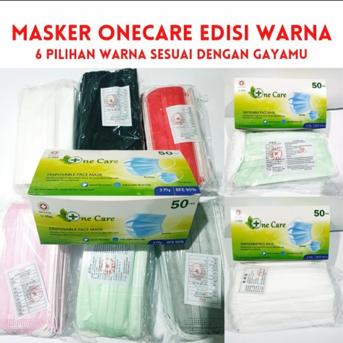 MASKER EARLOOP 3PLY ISI 50PCS ONE CARE ORIGINAL EDISI WARNA