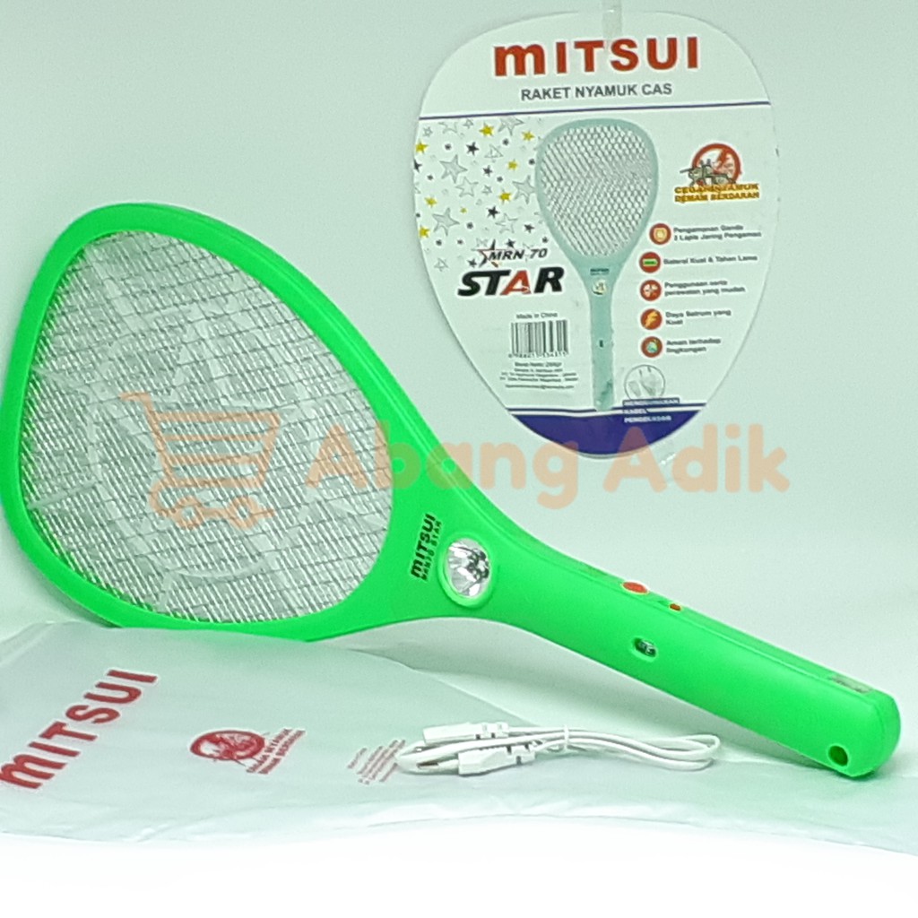 Mitsui Star MRN70 MRN 70 Raket Nyamuk Cas Charger Besar Jumbo Senter