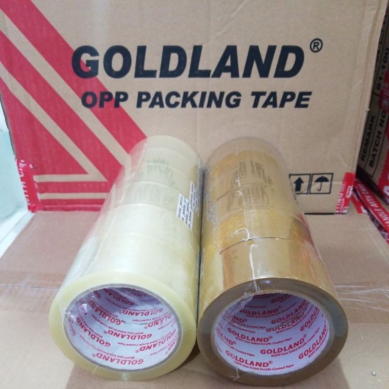 

LAKBAN GOLDLAND 48mm x 90 yard Bening dan coklate tebaL jamin lekat kualitas ok