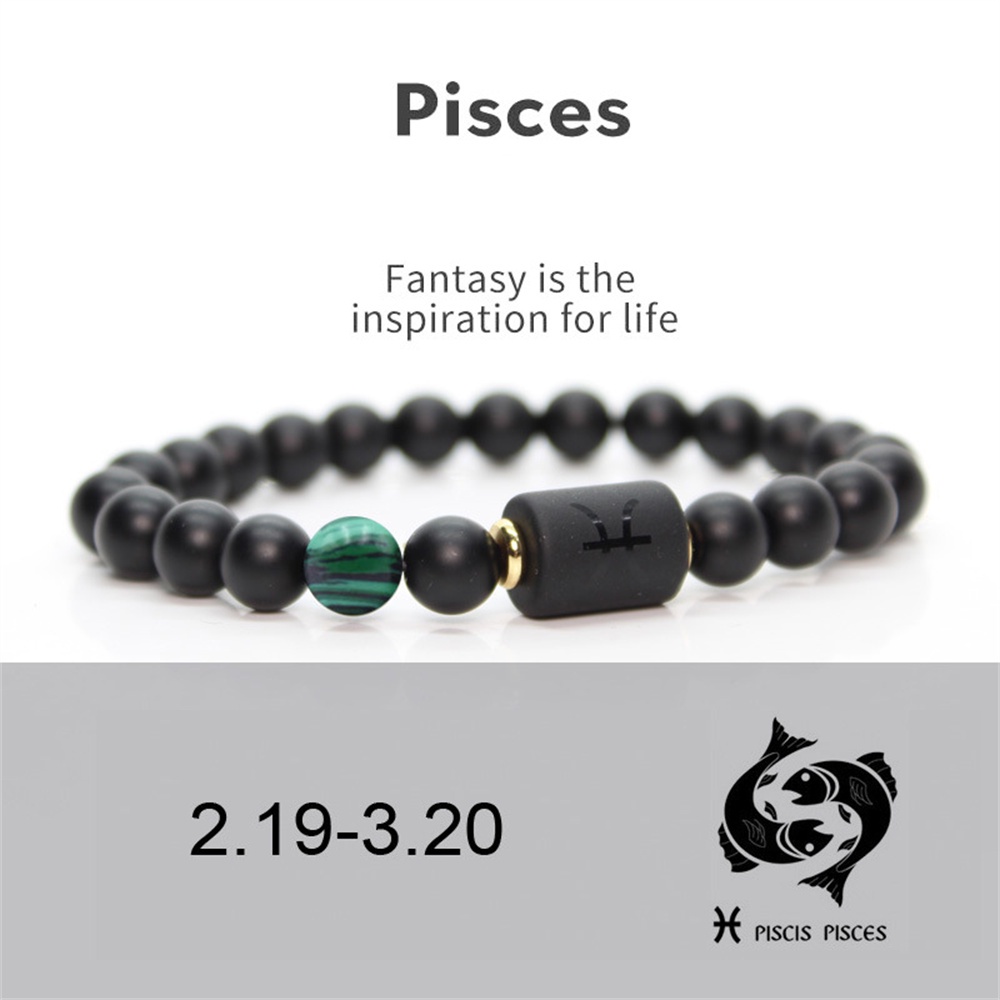 Gelang Manik-Manik 12 Zodiak Warna Hitam Matte Untuk Pasangan