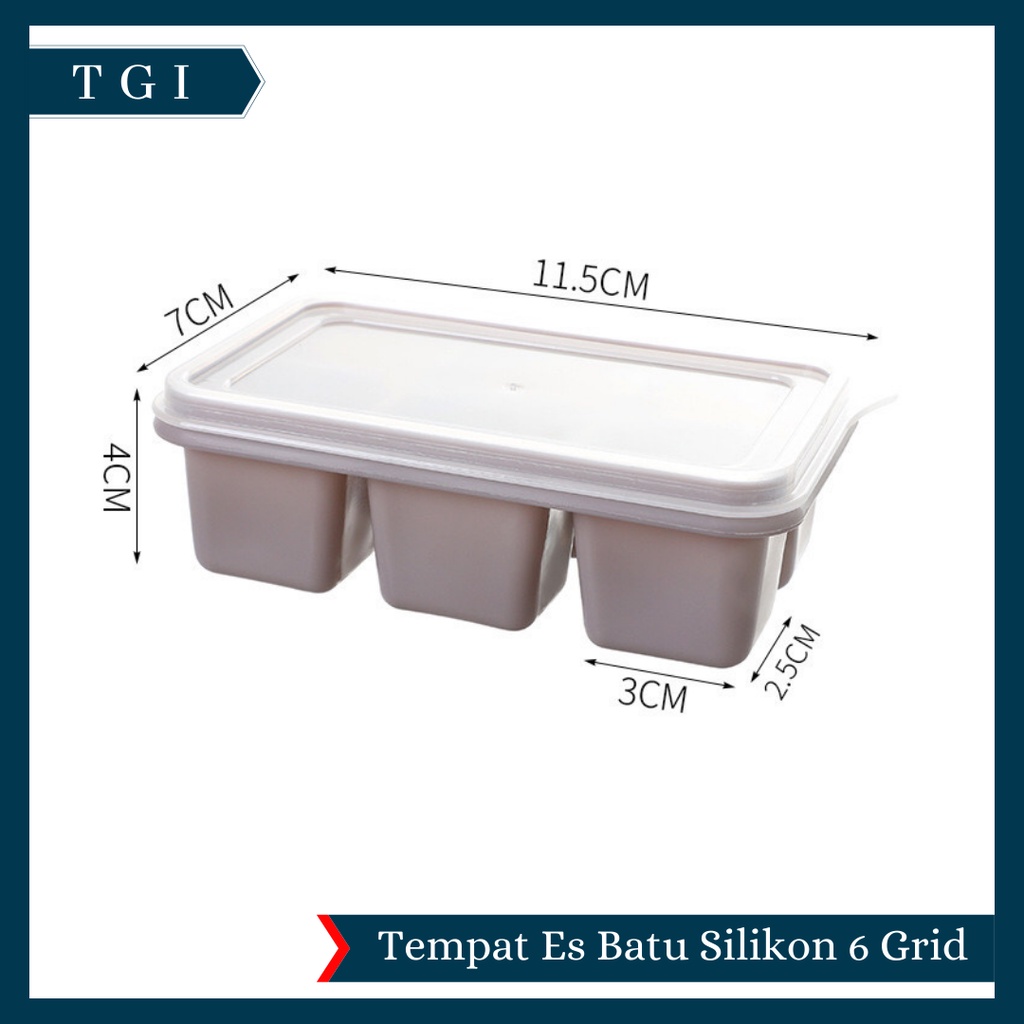 TGI - CETAKAN ES BATU SILIKON 6 GRID | ICE CUBE MAKER 6 GRID | CETAKAN ES BATU 6 SEKAT BAHAN SILIKON FOOD GRADE DENGAN TUTUP CETAKAN ES BATU SILIKON MINI 6 LUBANG