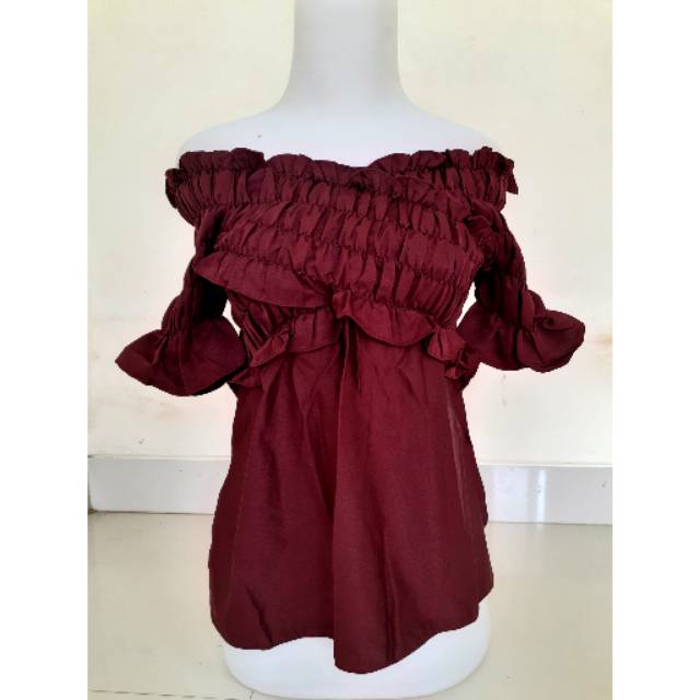 SABRINA KERUT MAROON DADA SILANG SEXY / BAJU KERUT SILANG