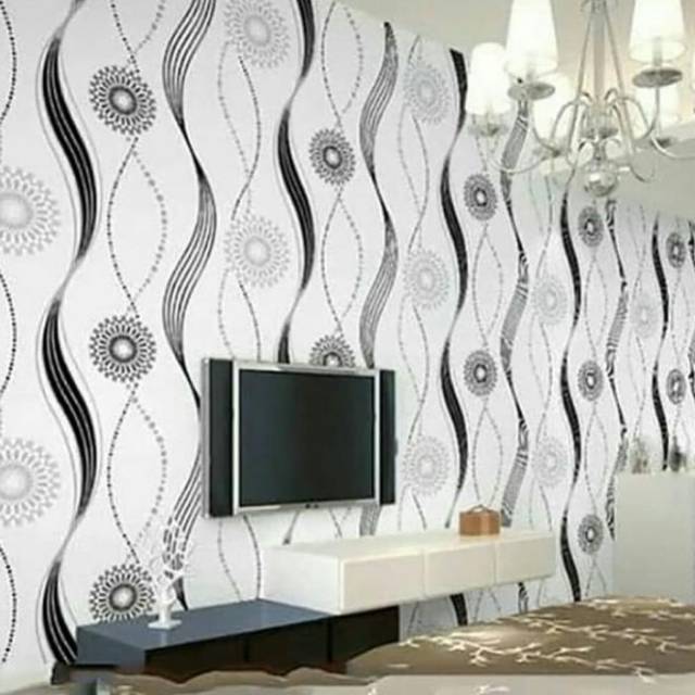 wallpaper dinding kamar tidur 3d PREMIUM 10M X45CM CAKRA PUTIH HITAM wallpaper dinding ruang tv wall