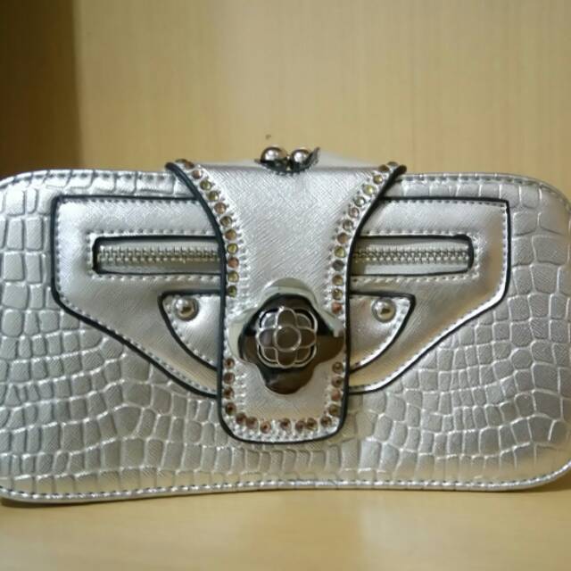 Preloved Tas Pesta silver tali panjang & tali pendek