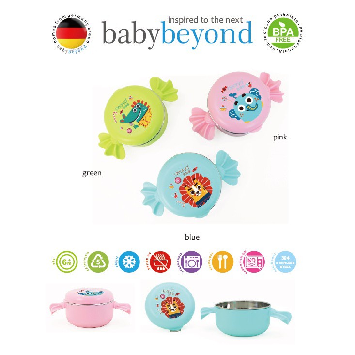 BABY BEYOND FOODGRADE SS BOWL WITH CANDY GRIP 220 ML