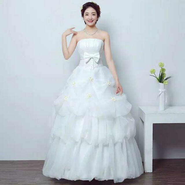 baju pesta pengantin model pita rok ombak