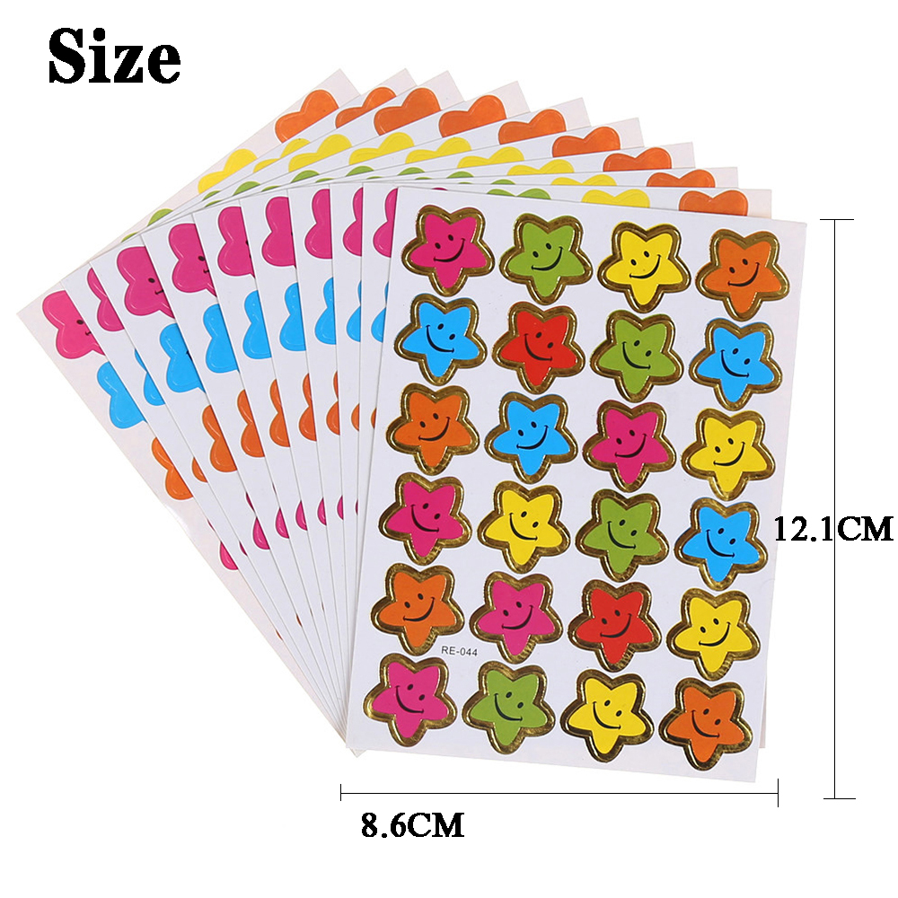 ELEGANT 10 Sheets Star Stickers Five-Pointed Smile Stars Decal Reward Sticker Mother Teacher Encouragement Stationery Sticker Gifts Children DIY Diary Praise Label