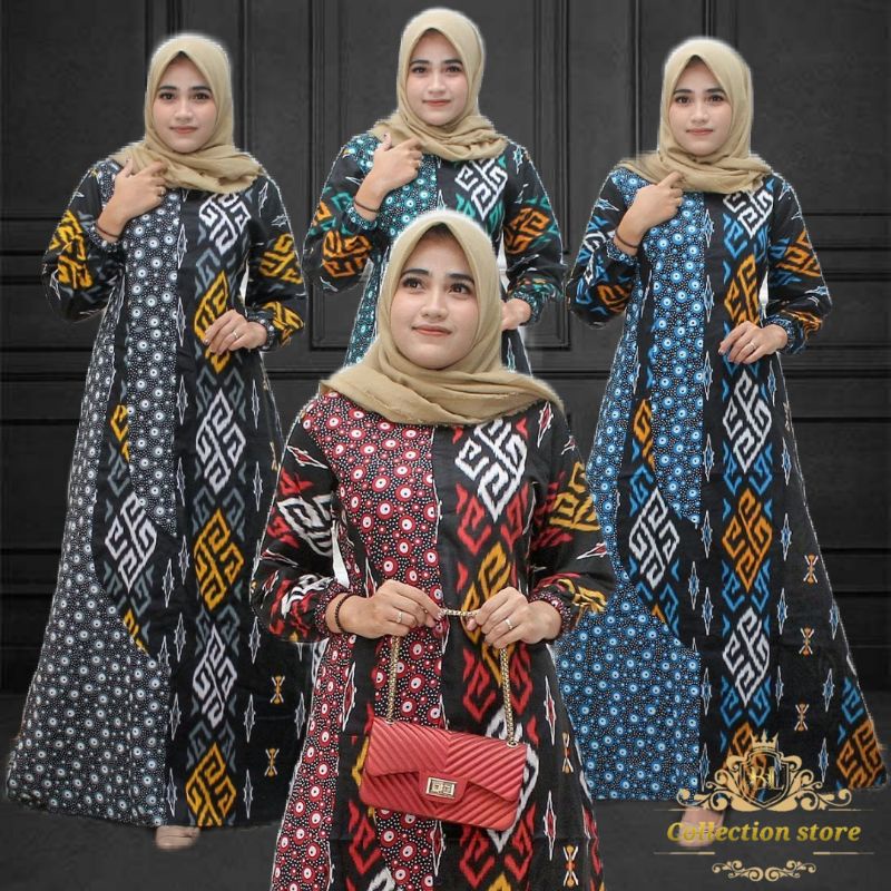 Gamis Batik Dwi Genes Katun Wanita Muslim Seragam Cewek Premium Modern Exclusive Kombinasi Gamis Son