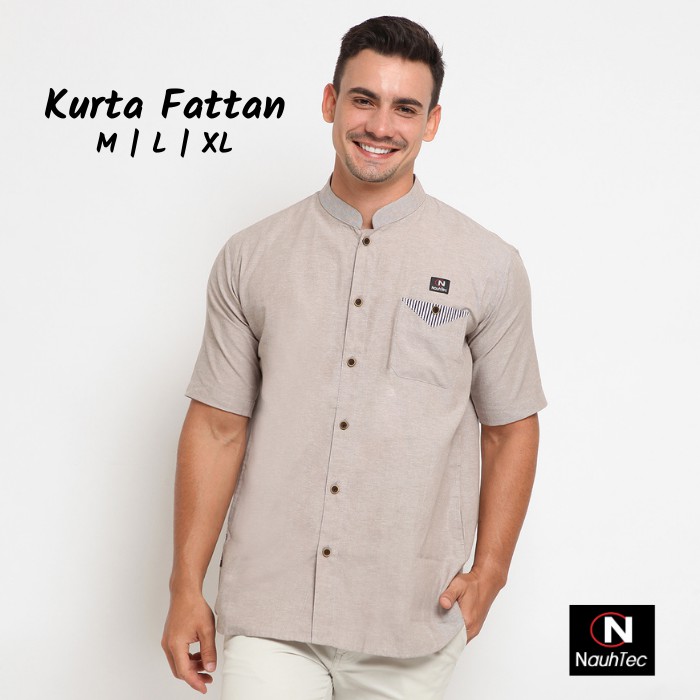 Baju Kemeja Koko Pria Dewasa Lengan Pendek Kemko Fattan By Nauhtec Ukuran  M-L-XL