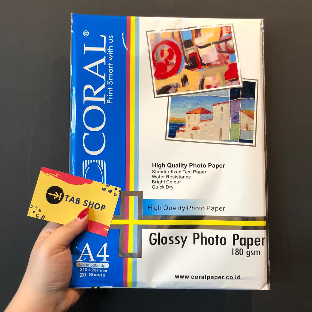 

TAB SHOP - CORAL GLOSSY PHOTO PAPER 180 GSM A4 20 SHEETS - CORAL KERTAS FOTO GLOSY 180 GSM A4 20 SHEETS