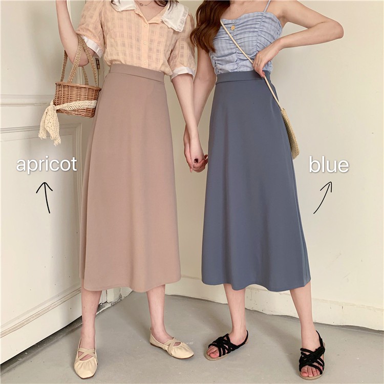 The New perangai Pinggang tinggi Tipis Padat warna mid-length ayunan besar rok A-line