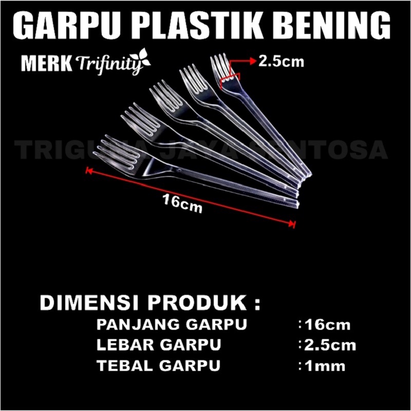 Garpu Makan Plastik Trifinity Panjang Kuat Tebal Murah Bening atau Hitam atau Putih Per Dus Gjk