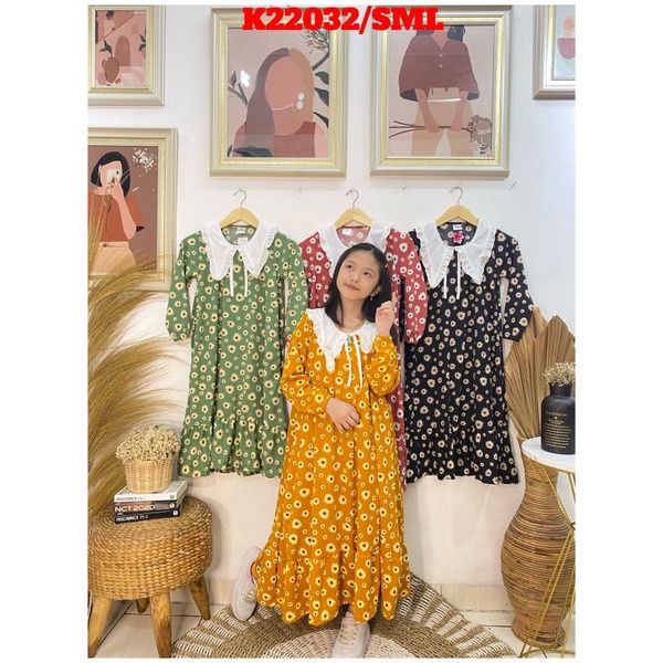 grosir gamis anak kerah motif bunga 6X35000