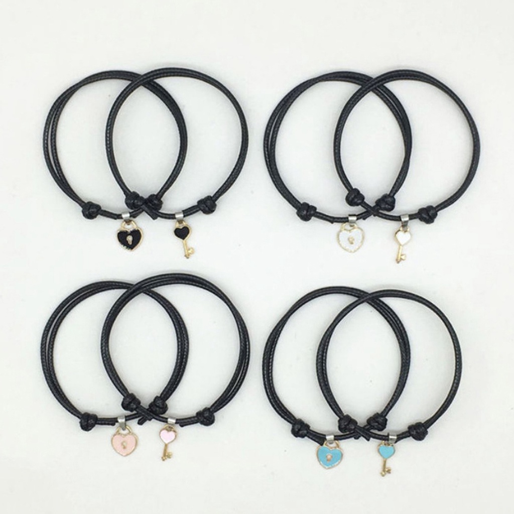 Hu Hu Hu Hu Hu Alat Bantu Pasang Kacamata♡ 1 Pasang Gelang Rantai Adjustable Bahan Resin Aksen Kunci Hati Untuk Pasangan