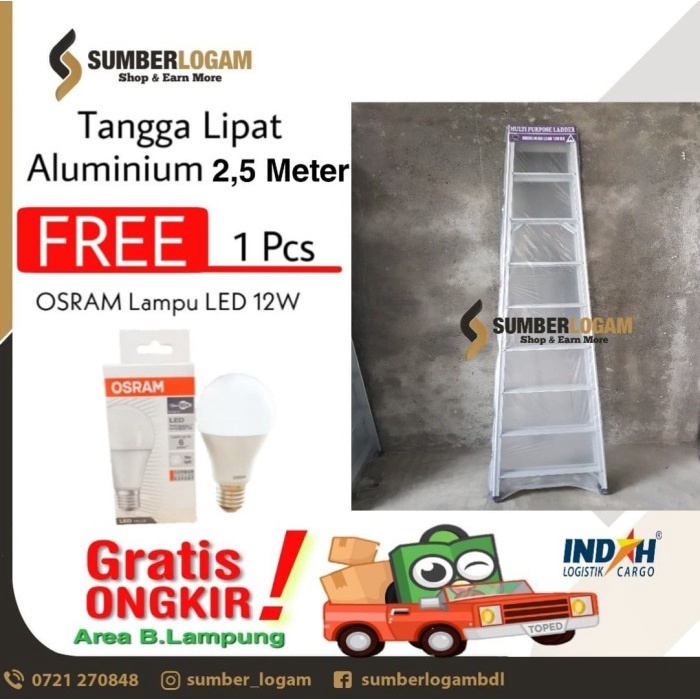 {ipitstore} Tangga Lipat Aluminium 25 Meter BONUS OSRAM Lampu LED 12W Murah