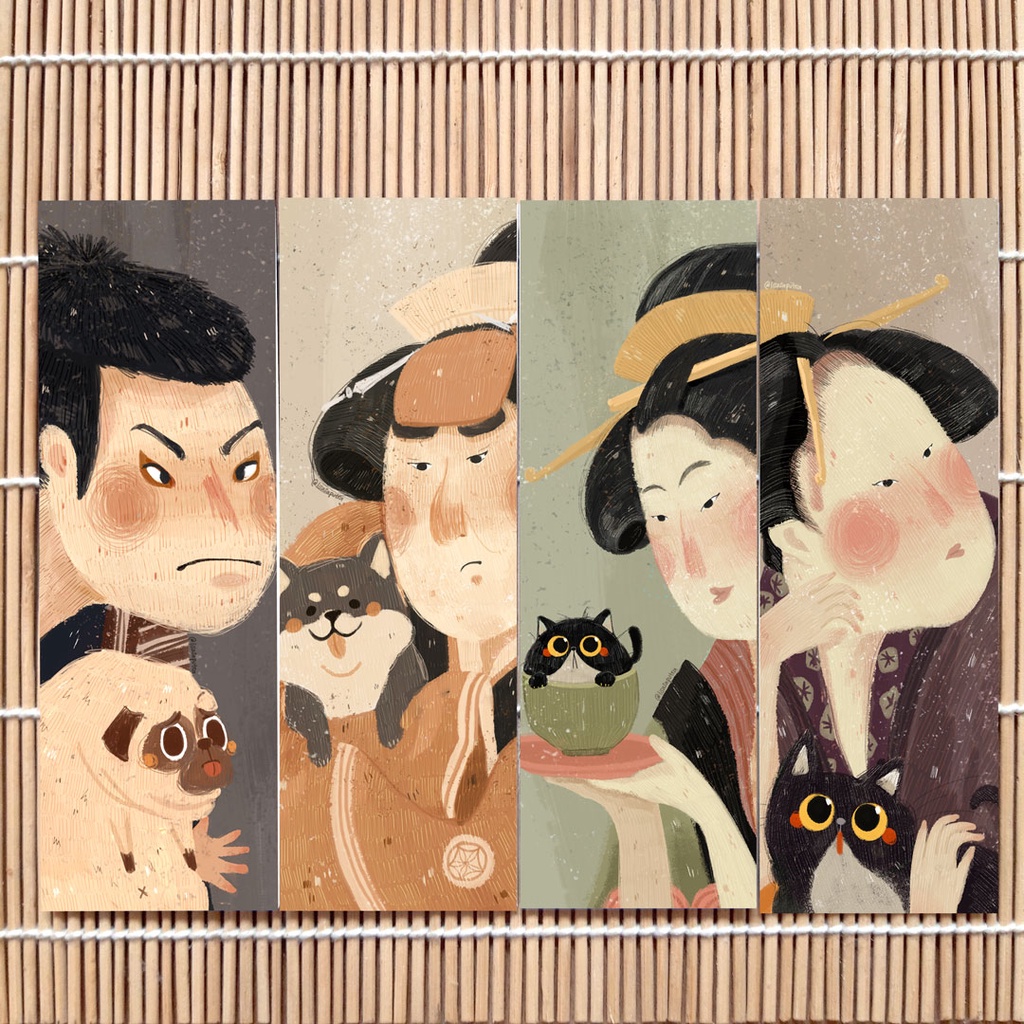 

Set isi 4 Bookmark Ukiyo E Japanese classic painting kabuki vintage
