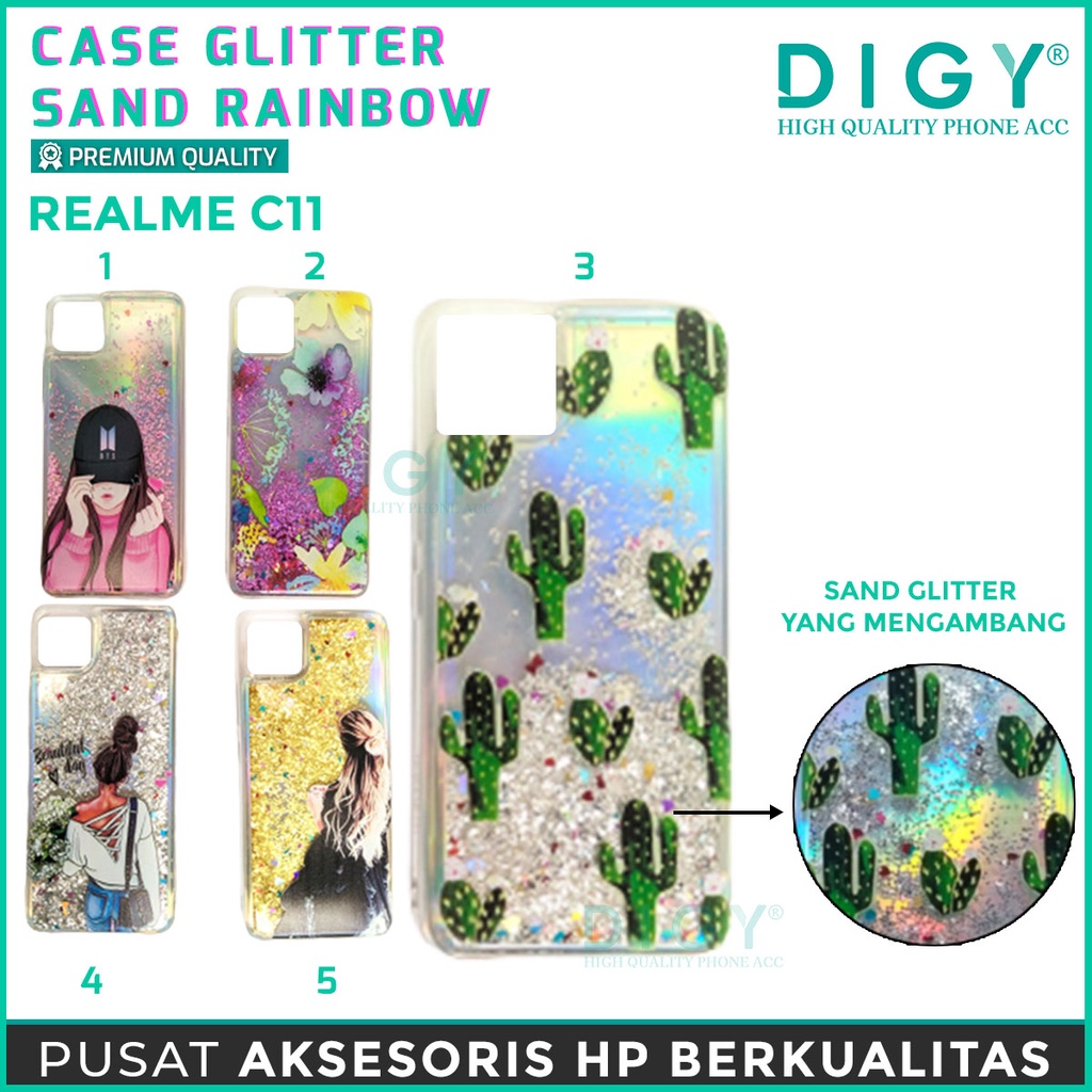 Case hp  realme 7i C17 A1K REALME C2  C11 Glitter Dynamic Liquid Quicksand Case Motif cewe kaktus heart bts