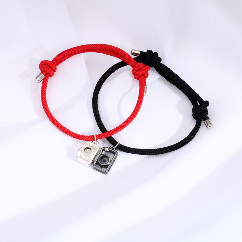 Red and black rope love wishing stone couple stitching magnetic magnet weaving adjustable bracelet set Korean fashion jewelry gifts for men and women friends best accessories factory wholesale in stock