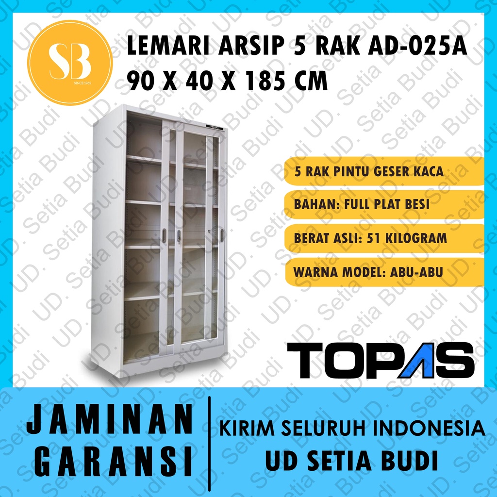 Filling Cabinet Lemari Arsip Kaca 5 Rak Pintu Geser TOPAS AD 025A