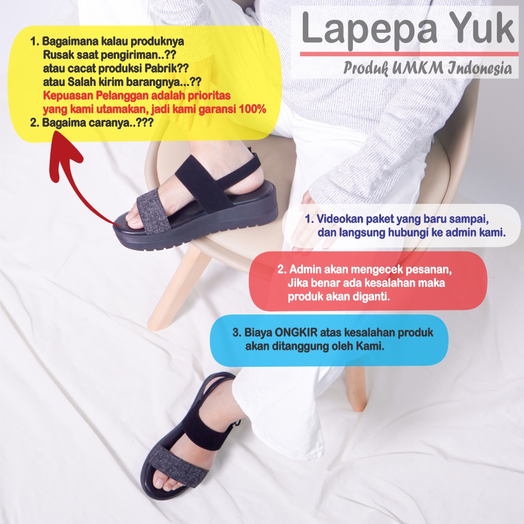 LAPEPA YUK -  Sepatu Sandal Wanita Wedges GHEA Model Ban dua Tali Strap belakang Hak Tinggi Sole 4 cm Spatu Sendal Gunung Cewek  Size 36 37 38 39 40 Warna BLACK Hitam Cewe Kekinian Premium Terbaru Shoes Ori Original Mall Official Store Promo