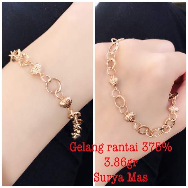 Gelang rantai kwe love emas 375%
