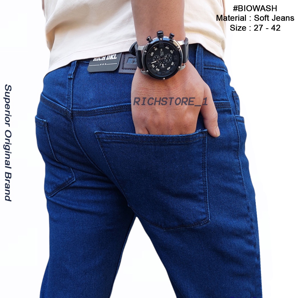 Celana Jeans Pria Celana Jeans Slimfit Celana Panjang Jeans RICH Bahan Soft Jeans Bluewash Jeans jumbo Bige Size