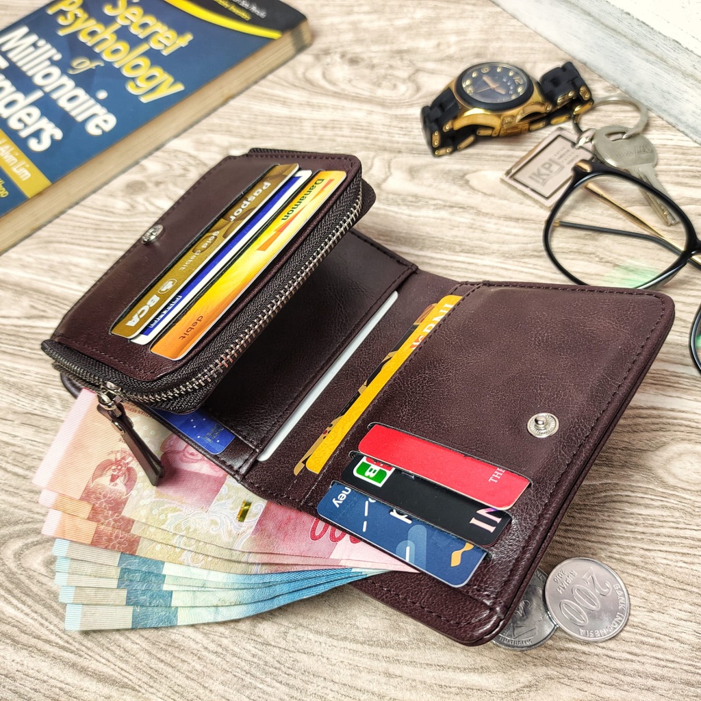 dompet lipat buku tegak pendek kulit saku kartu wallet impor