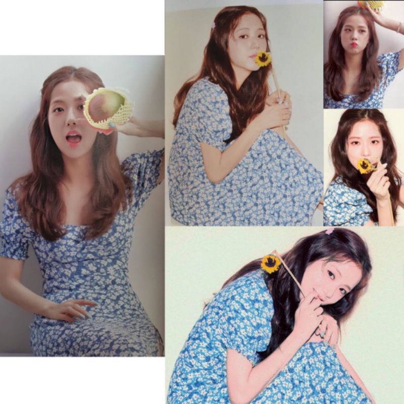 Jisoo dress korea vintage bahan sifon motif bunga casual slit dress square neck korean style kekinia