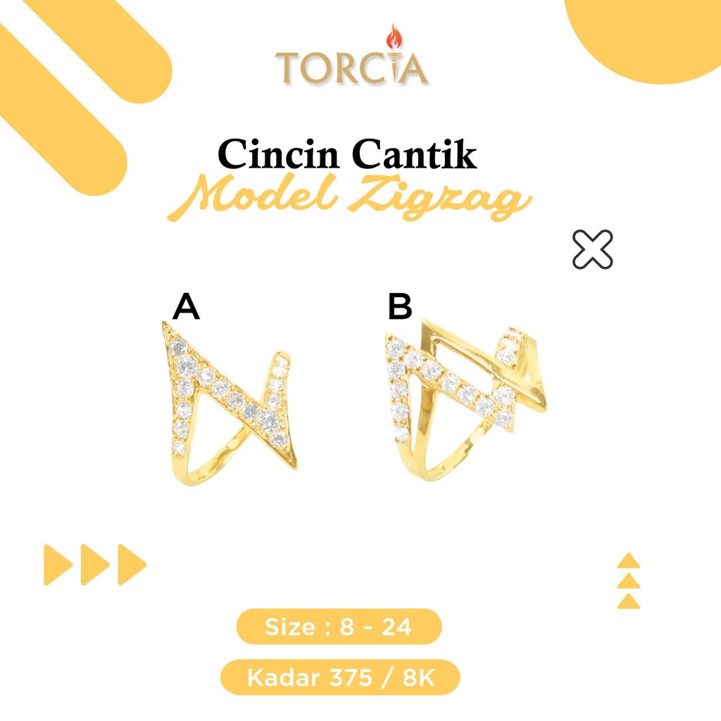 Cincin Wanita Emas Asli Petir Zigzag Cantik Mewah Kadar 375 Torcia