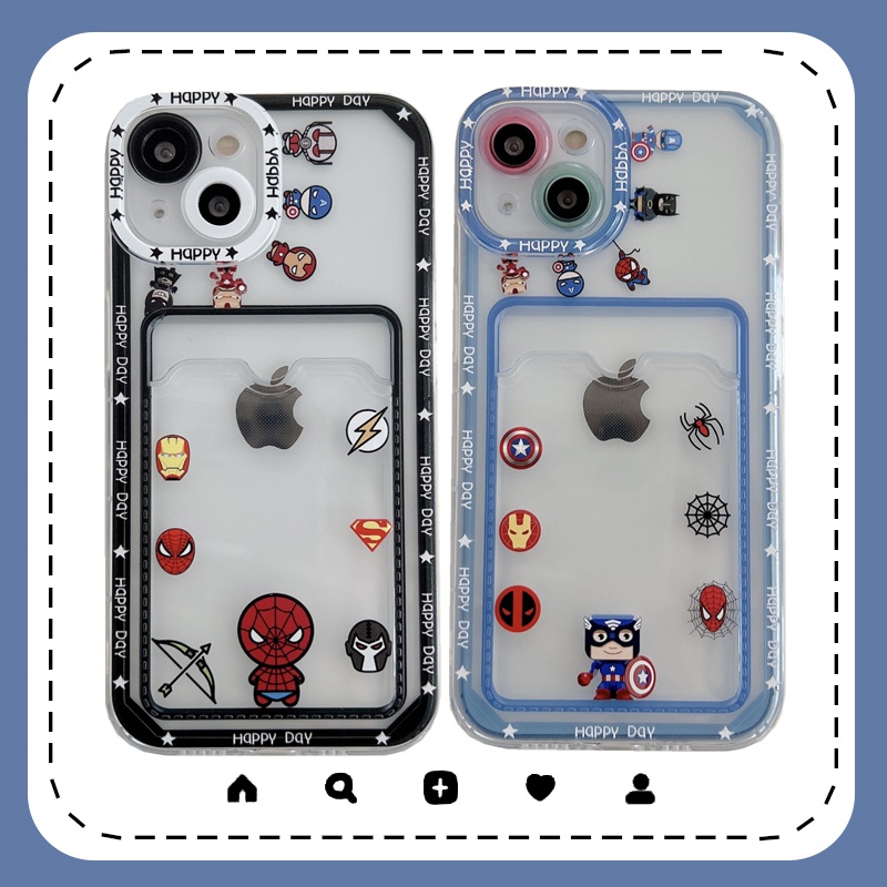 Soft Case Transparan Desain avengers spiderman captain america Untuk iPhone 12 13 Pro MAX 11 X XR XS MAX 7 8 Plus