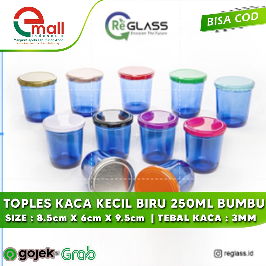 [GROSIR] TOPLES KACA KECIL BIRU 250ml Toples Beling Sambal Bumbu Selai