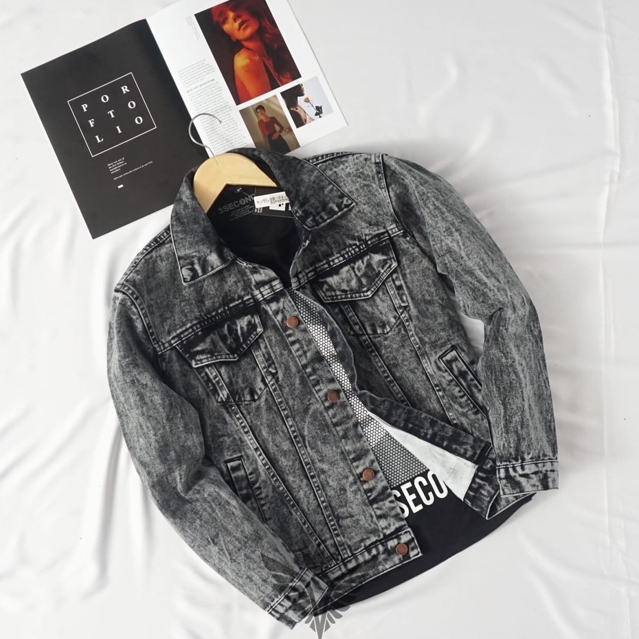 Z NINE Jaket Jeans pria model sobek dan spray