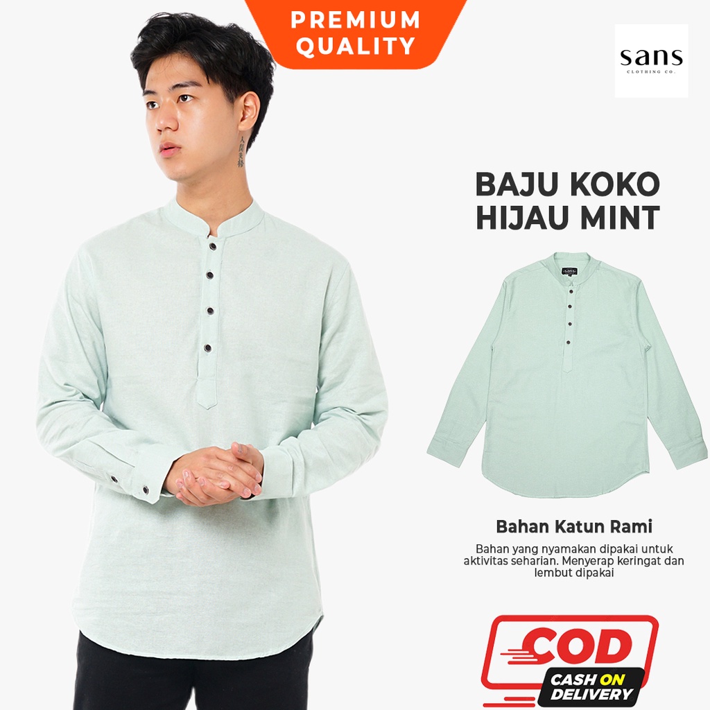 Baju Koko Dewasa Lengan Panjang Polos Premium Kemeja Muslim Pria Remaja Casual Slim Fit Kerah Ciangi