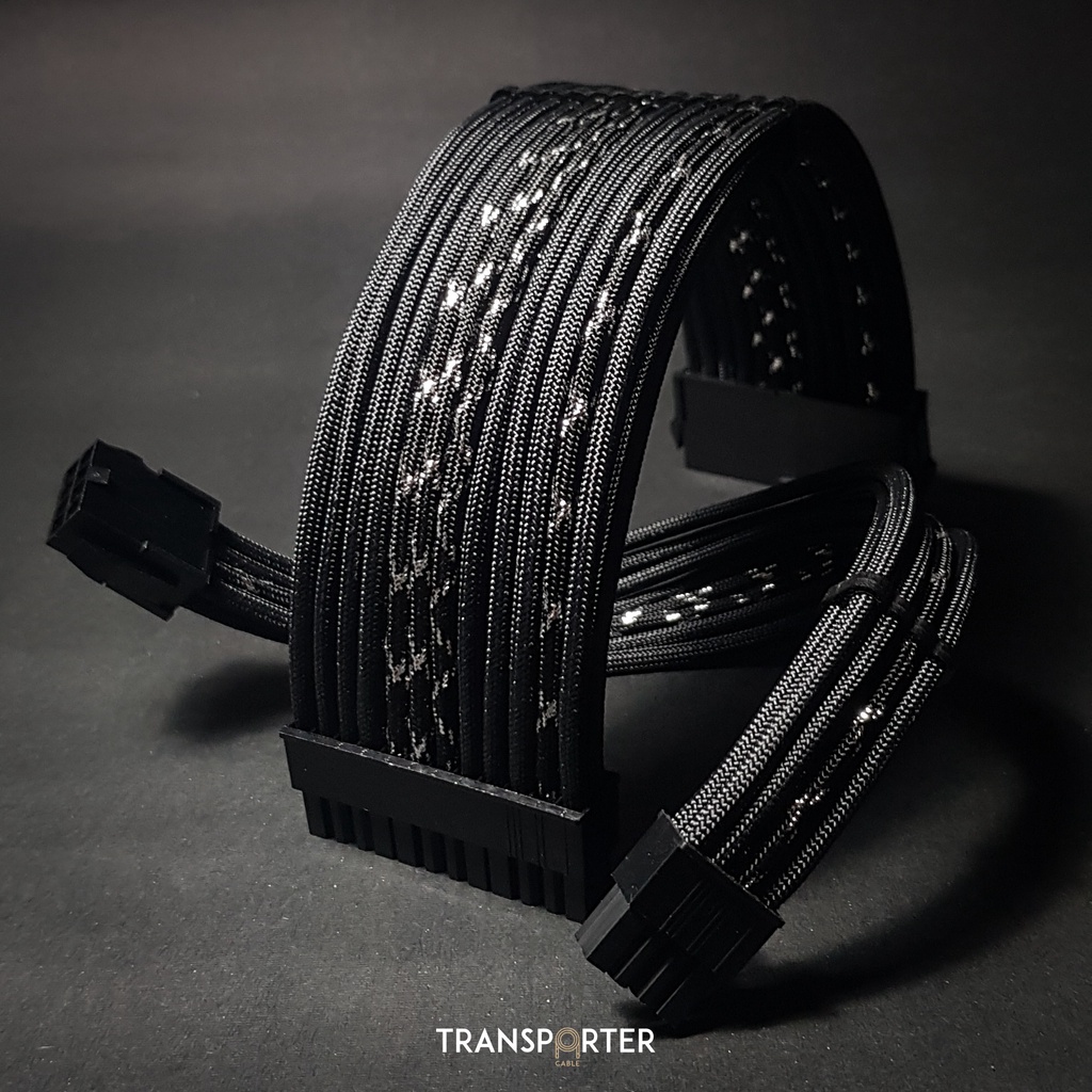 Black Moonlight - Handmade custom cable sleeve extension PSU kit