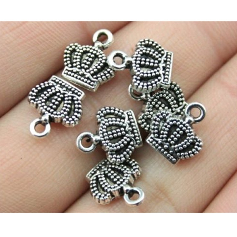 50PCS Mixed Tibetan Silver Crown Pendants For Necklace Jewelry Making