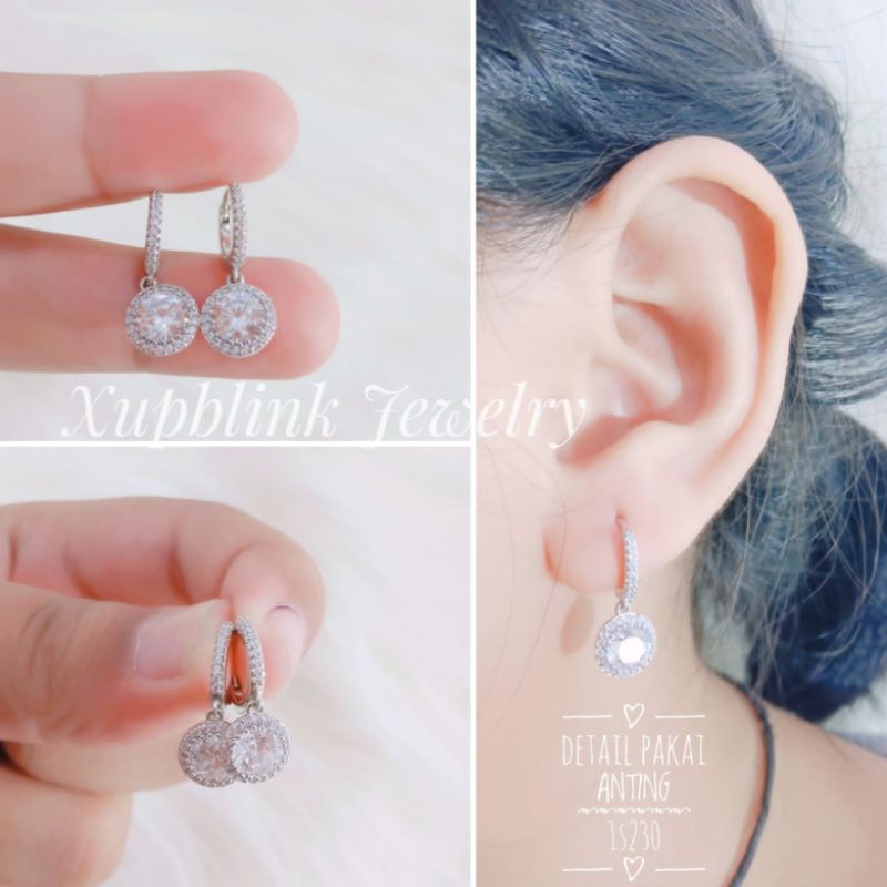 Anting Klip Titanium Permata Solitaire Korea Style Super Mewah