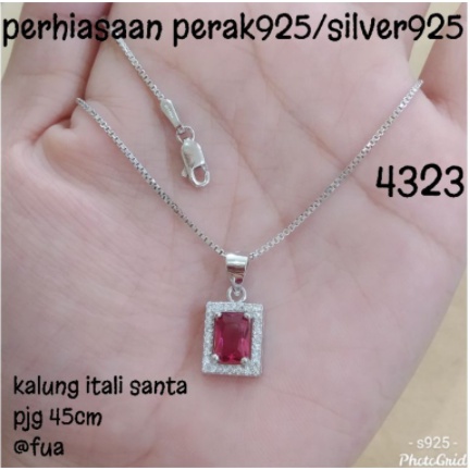 Kalung perak925 asli lapis emas putih liontin batu merah