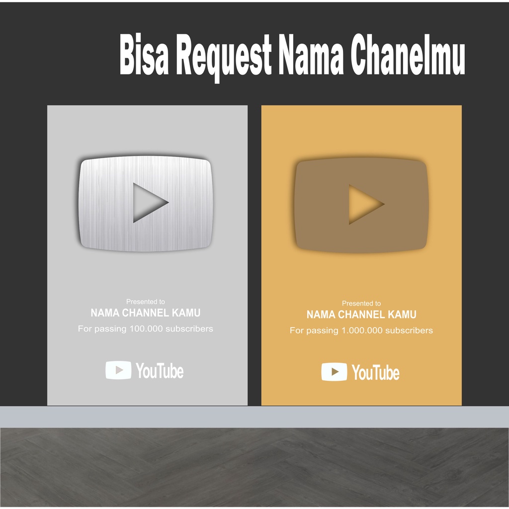 Youtube Play Button Gold Silver Replika Hiasan Dinding