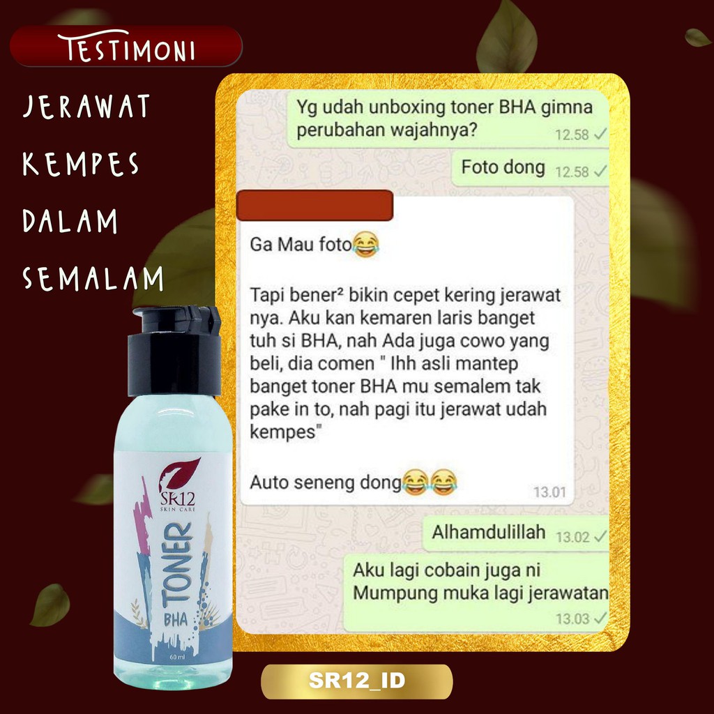 TONER BHA SR12 60ML BPOM / TONER EXFOLIASI / EKSFOLIASI / ANGKAT SEL KULIT MATI DAN ATASI FLEK HITAM