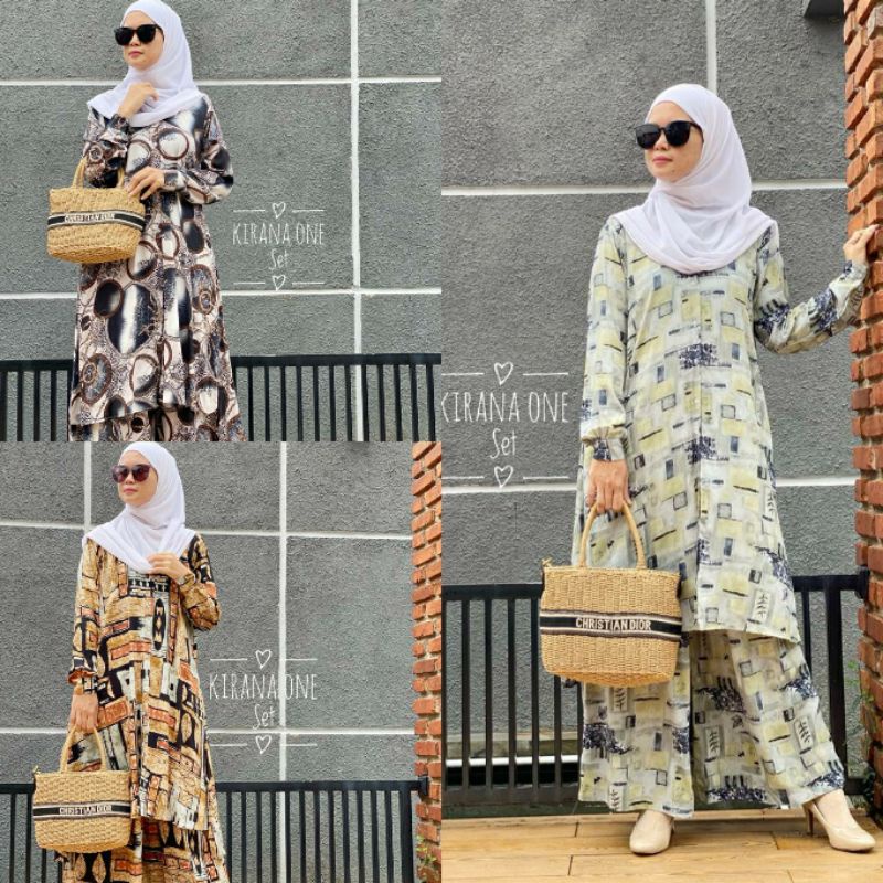 Kirana One Set Kulot Premium Terbaru Setelan Kulot Rayon Kekinian One Set Tunik Kulot Jumbo Pajamas 