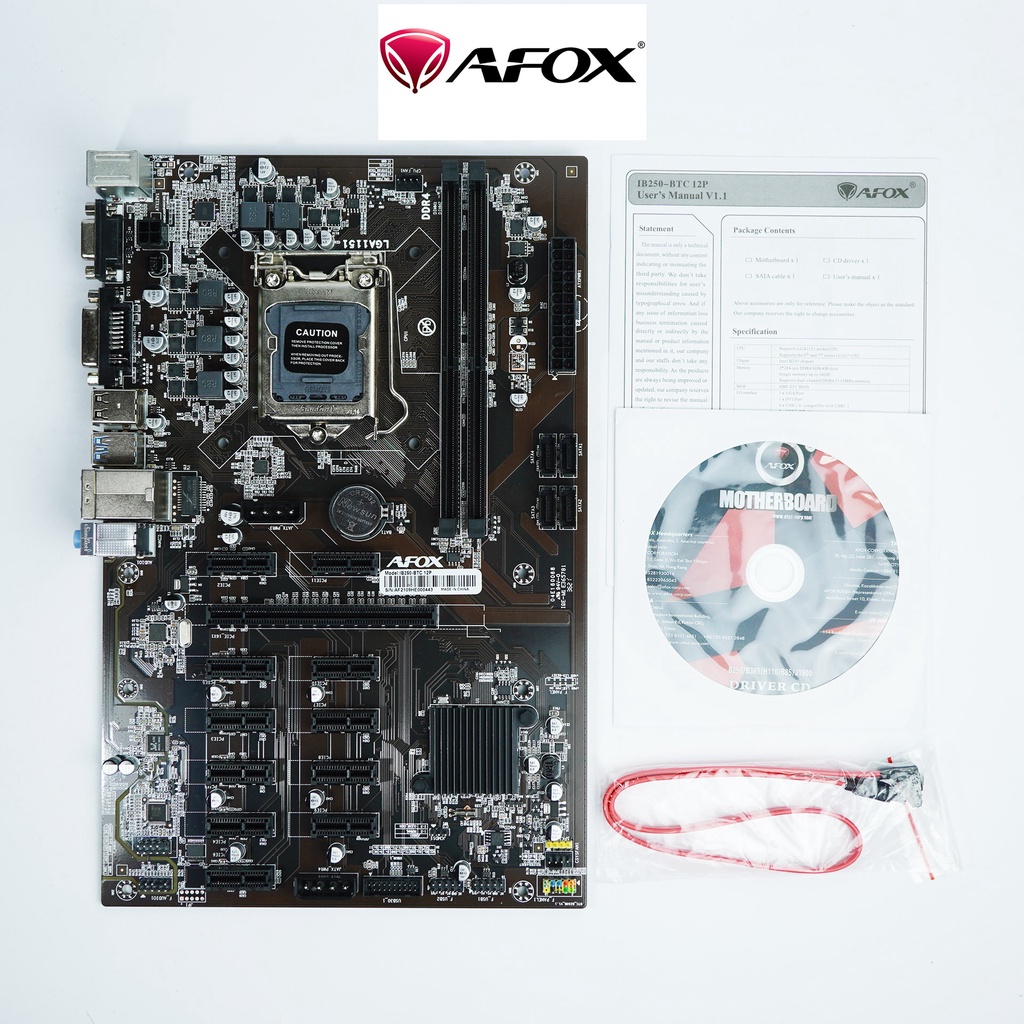 MOTHERBOARD MINING AFOX B250 BTC 12 SLOT PCIE B250-BTC-12P LGA1151