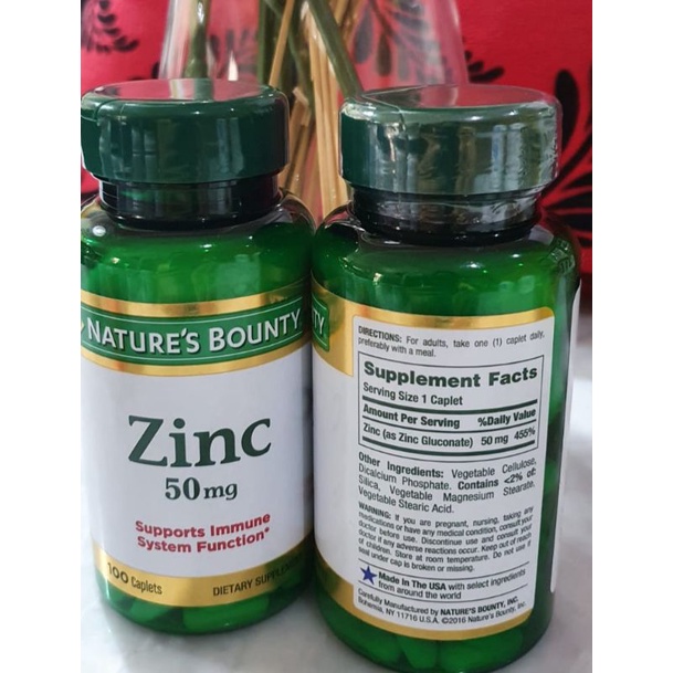 Nature's Bounty Zinc 50 mg 100 Caplets Usa