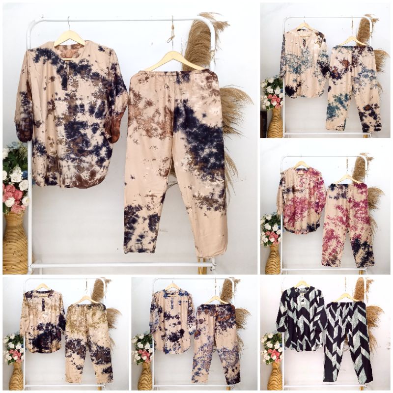 ONE SET TIE DYE MOCCA CANTIK ONE SET DEWASA/BUSUI/BUMIL SIZE XL