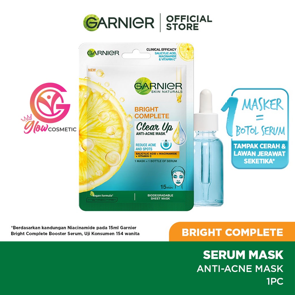 GARNIER SKIN NATURALS BRIGHT COMPLETE CLEAR UP ANTI-ACNE MASK / MASKER WAJAH 23 G