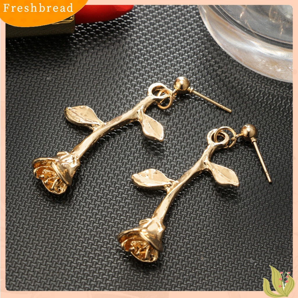 Terlaris Vintage Rose Flower Leaf Dangle Hook Earrings Leaf Ear Stud  for Women Girl