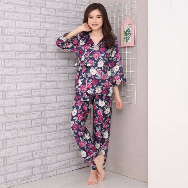 Piyama kimono satin / kimono cp naura navy