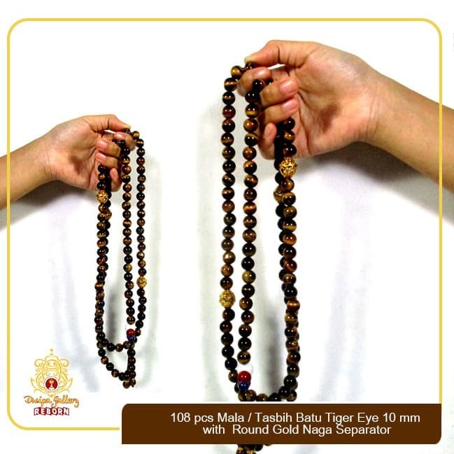 108 Pcs Mala/Tasbih Batu Tiger Eye 10mm with Round Gold Naga Separator