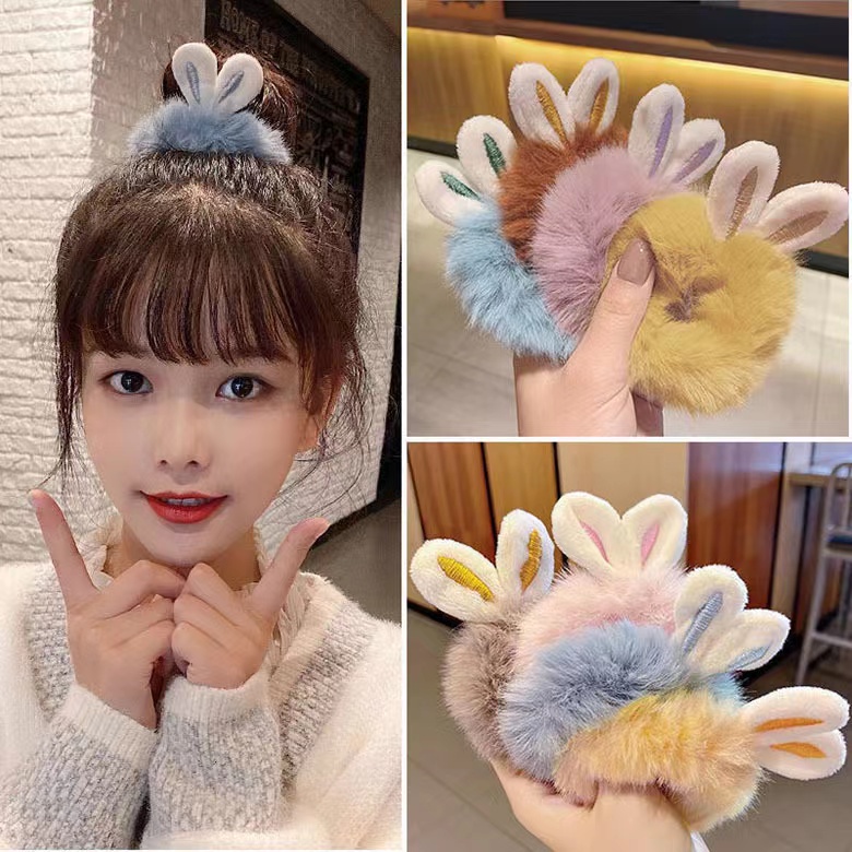 Ikat Rambut Bulu Elastis Motif Kartun Lucu Kelinci Rabbit Korean Style